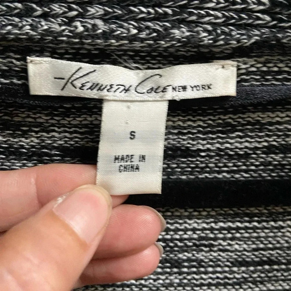 Kenneth  Cole Black/ White Short sleeve cotton knit zipper cardigan Sz S - Picture 9 of 15